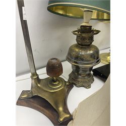 Collection of table lamps, to include a converted oil lamp, etc