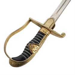 WWII German Army Prinz Eugen Pattern Officers Dress Sword by Carl Eickhorn, the 76cm slightly curving fullered blade with makers name to the ricasso, with gilt brass grip with eagle to the crossguard, guard with relief of oakleaves, Prinz Eugen style down winged eagle to the pommel of the backstrap, in original black painted scabbard with single hanging ring, overall L94cm