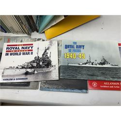 Six Atlas Editions ring binders of Warships Maxi Cards; and large quantity of booklets, cigarette cards etc of naval and shipping interest