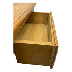 French design hardwood chest, rectangular top with moulded edge over two short and two long drawers with carved scrolling foliate decoration, flanked by carved acanthus leaf columns, on bracket supports