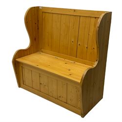 Solid pine hall bench, hinged box seat