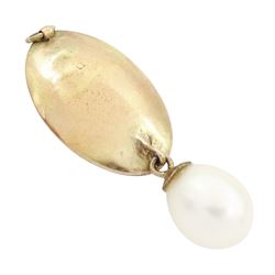 Georgian gold 'Lover's Eye' pendant, set with a lozenge shaped portrait miniature of a lady's eye on ivory, within a milled bezel and closed back, suspending a later cultured pearl drop. This lot has been registered for sale under Section 10 of the APHA Ivory Act