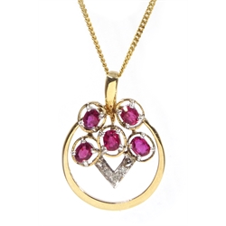  18ct gold ruby and diamond pendant necklace, stamped 750  