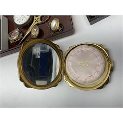 Two 9ct gold cased ladies wristwatches on gilt metal straps, together with two hairwork mourning brooches, a Waltham silver pocket watch and a collection of costume jewellery and coins
