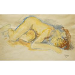 Attrib. Duncan Grant (Scottish 1885-1978): Reclining Nude, watercolour signed and dated '51, 34cm x 54cm 