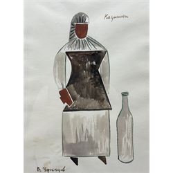 Viktor Ivanovich Ufimtsev (Russian 1899-1964): Figure with Large Bottle, watercolour signed 33cm x 25cm