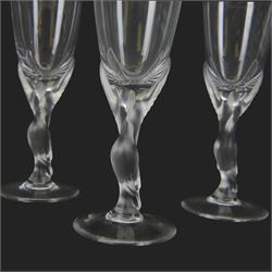 Set of five Carl Faberge Kissing Doves champagne flutes, H21cm
