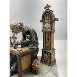 Two Capodimonte figures, comprising The Watchmaker by Curiase and Tramp Seated on a Bench, created by D.Bonalberti, tallest example H24cm