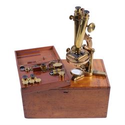 19th century brass binocular microscope by R&J Beck, 31 Cornhill London, numbered 6386, wi...