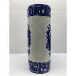 Blue and white umbrella stand, decorated with transfer print decorated with city scape, H44cm