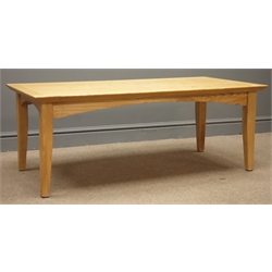  Oak coffee table, shaped rails, tapering supports, 60cm x 120cm, H46cm  