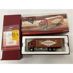 Corgi - four ‘Rigids’ limited edition 1:50 scale die-cast vehicles comprising CC14202 - Scania P Box Lorry Tunnock’s no.1035/1710; CC13515 - Volvo FM Fridge Lorry The Real McKay Ltd; CC13903 - Foden Alpha Curtainside Lorry Stan Robinson Ltd; CC11913 - ERF EC Aggregate Tipper Brian Harris Transport; all boxed (4)
