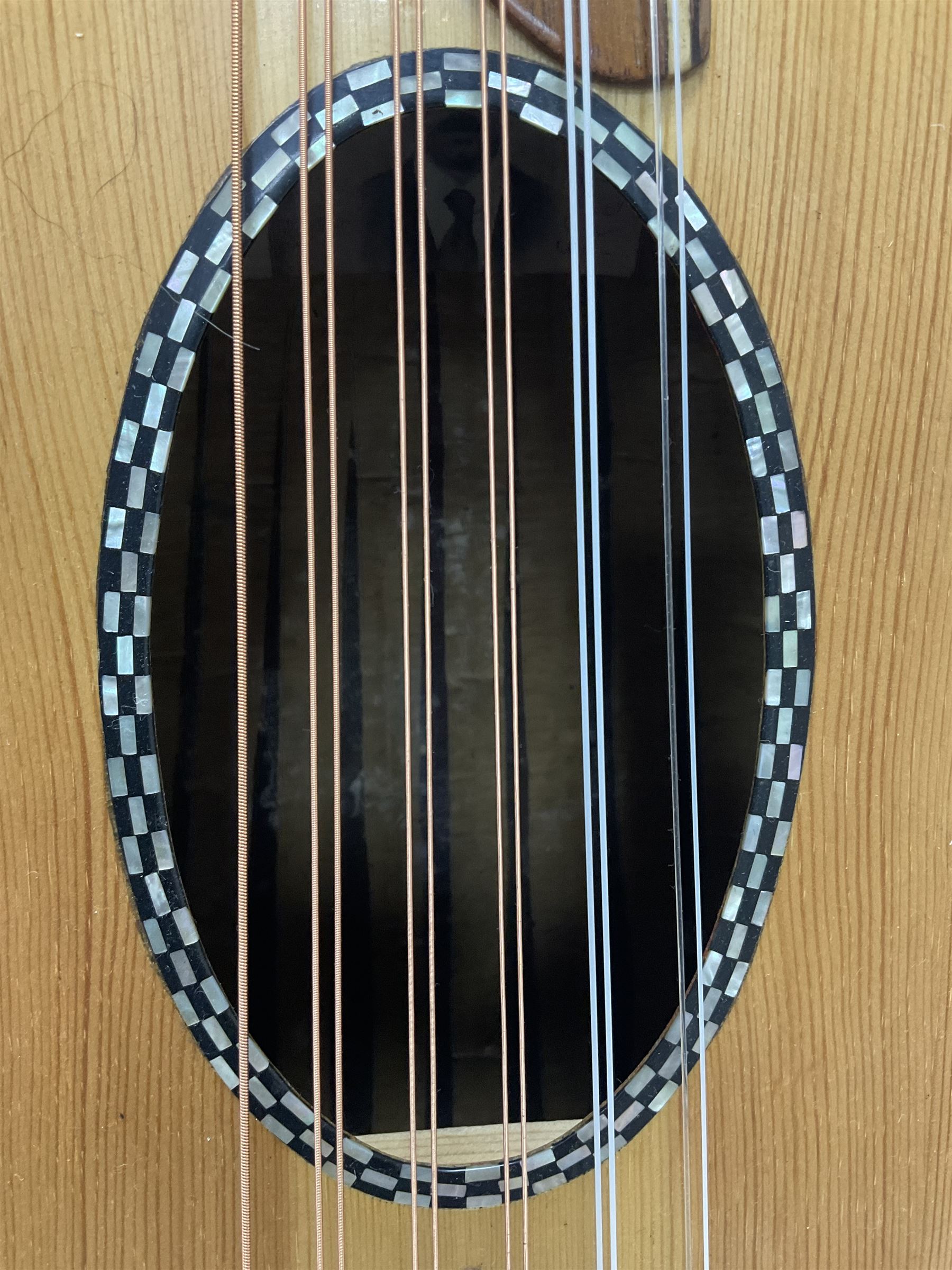 20th century Middle Eastern six string lute with a segmented back and a purpose designed hardwood stand