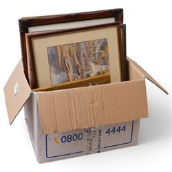 Collection of watercolours, pastel and oils including W B Morrison harbour watercolour (in one box)