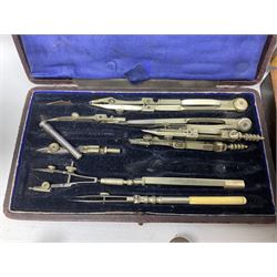 Fredk Bates & Co Stirchley Birmingham tap and die set, in original box, together with cased drawing instruments to include compasses, etc