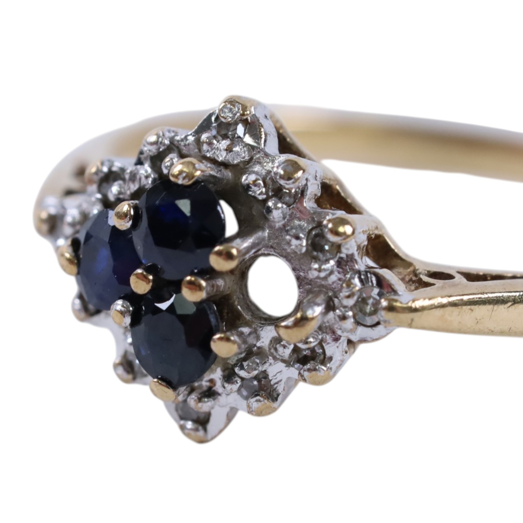 9ct gold sapphire and diamond cluster ring, hallmarked