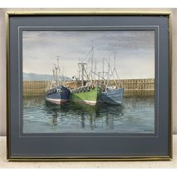 G Almond (British 20th century): Campbeltown Boats in Harbour, watercolour signed 29cm x 37cm 