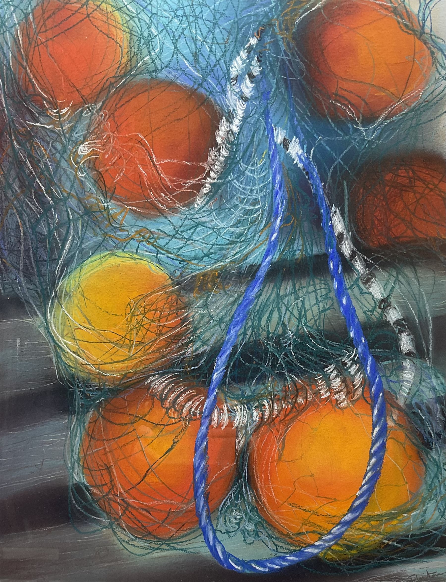 Christine Flinton (British 1953-): 'Floats and Nets', pastel signed, titled and dated 2014 verso 62cm x 48cm