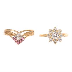 Two 9ct gold cubic zirconia rings, both hallmarked
