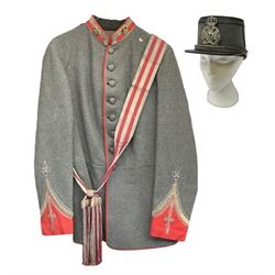 Victorian 1st Battalion West Yorkshire Regiment officer's red trimmed grey tunic with sash; and shako bearing Yorkshire plate (2)