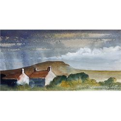 Ian Scott Massie (British 1952-): Rain on the Moors, watercolour signed 12cm x 24cm 