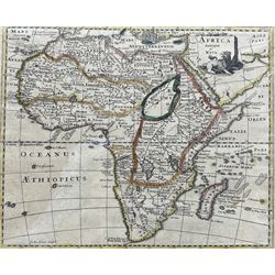 Philipp Clüver (German 1580-1622): 'Africa Antiqua et Nova', 18th century engraved map with later hand colour 20cm x 25cm