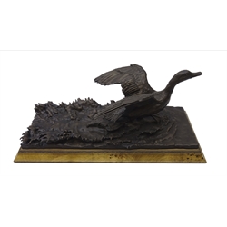  Robert E Fuller (1972-): 'Like Water off a Duck's Back' limited edition bronze sculpture, on figured plinth, numbered 3/15, L57cm  
