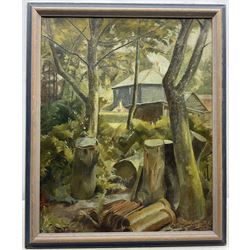 Attrib. Bernard Meninsky (British 1891-1950): Woodland Cottage, oil on artist's board unsigned 49cm x 39cm