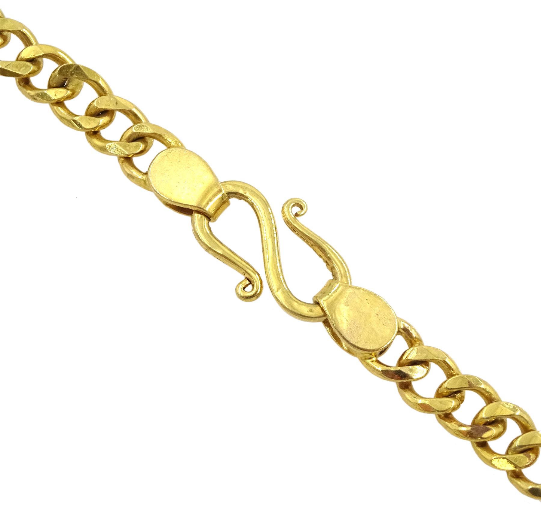 Gold single stone square cut emerald pendant, on gold curb link chain necklace set with two oval cut emeralds, both 9ct, emerald approx 12.00 carat