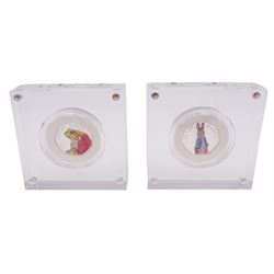 Two The Royal Mint United Kingdom Beatrix Potter silver proof fifty pence coins, 'Mr Jeremy Fisher' and 'Peter Rabbit', both cased with certificates