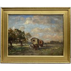 David Thomas Robertson (British 1879-1952): Bowtop Caravans on the Road, oil on canvas signed 44cm x 60cm