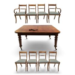 19th century mahogany extending dining table, rectangular top with rounded corners raised ...
