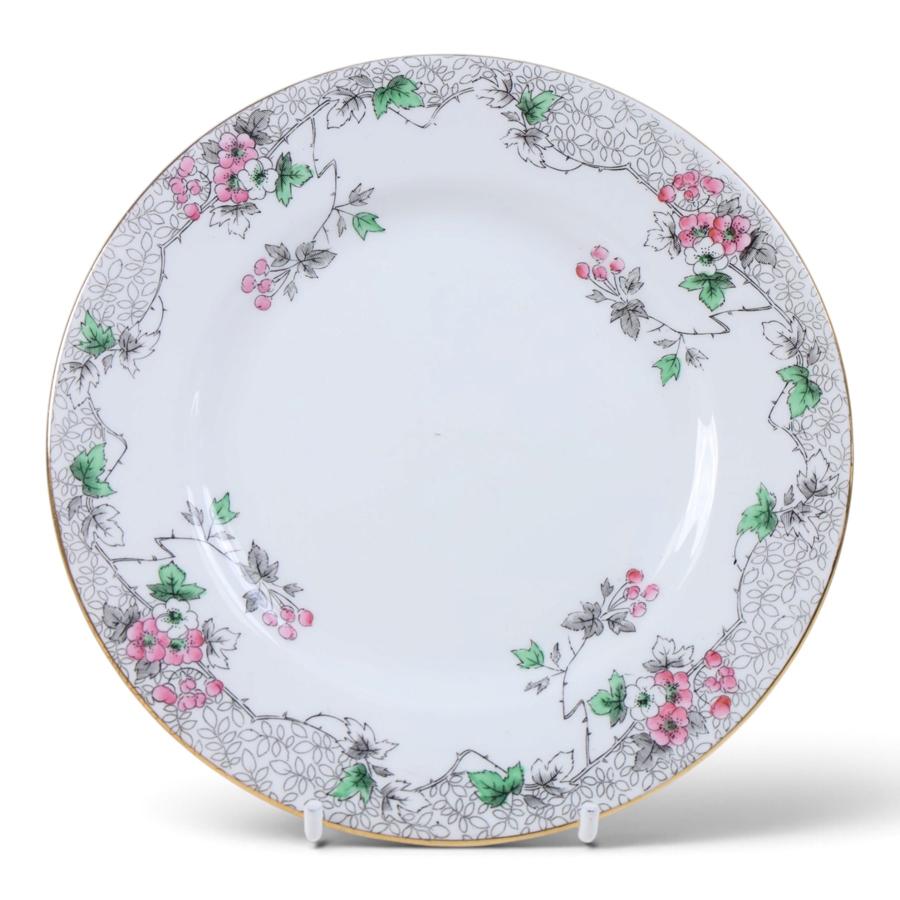 Shelley Bramble Rose pattern tea service, comprising milk jug, open sucrier, eleven cups and saucers, twelve dessert plates and two cake plates 