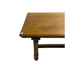 Large 19th century oak ecclesiastical refectory table, the moulded rectangular top on square supports joined by H stretchers with central upright support