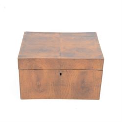 19th century oyster veneer walnut box, of plain rectangular form with hinged cover, H14cm W24.5cm D19cm