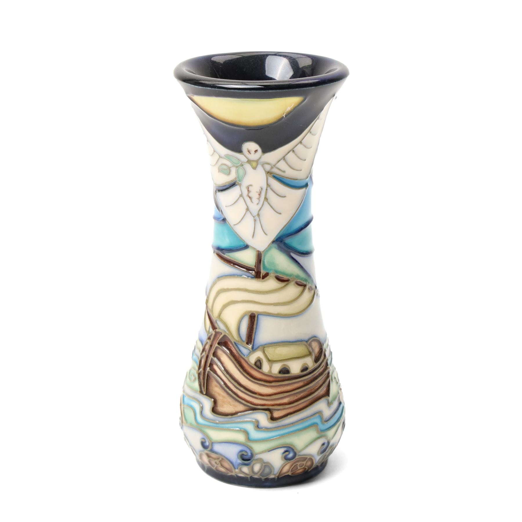 Moorcroft 'Wind of Change' pattern vase H13cm, boxed, Royal Crown Derby 'Striped Dolphin' limited edition paperweight 1166/1500, boxed and with certificate and another Dolphin paperweight, boxed and both with gold stoppers (3)  