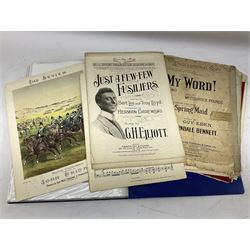 Album of sheet music relating to war and army interest, to include The Guards Waltz, Break The News to Mother, The Cyprus Polka etc, some facsimile