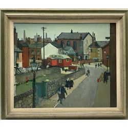 Harry Rutherford (Northern British 1903-1985): Manchester Street Scene, oil on canvas signed 49cm x 60cm