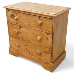 Edwardian pine chest, fitted with two short over two long drawers, turned knob handles, su...