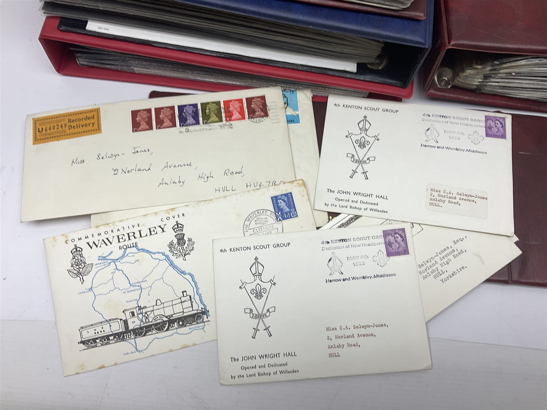 Queen Elizabeth II Great British first day covers with special postmarks and printed addresses, other covers, QEII used postage stamps, Basutoland, Southern Nigeria and other world stamps, housed in various albums, stockbooks, folders and loose, in one box