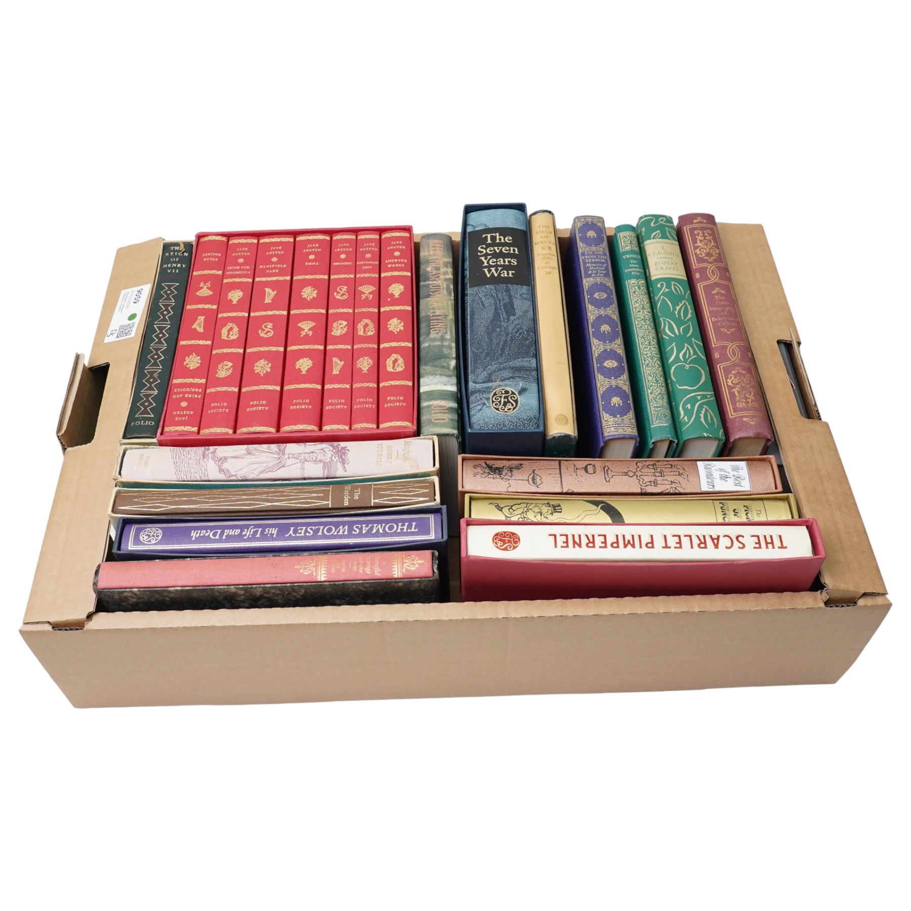Folio Society volumes including Jane Austen seven volumes, 'The Seven Years War', 'Best of the Raconteurs' 'The Siege of Malts' and others mostly in slip cases