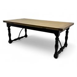 Barker & Stonehouse - large oak extending draw-leaf dining table, rectangular plank top ov...