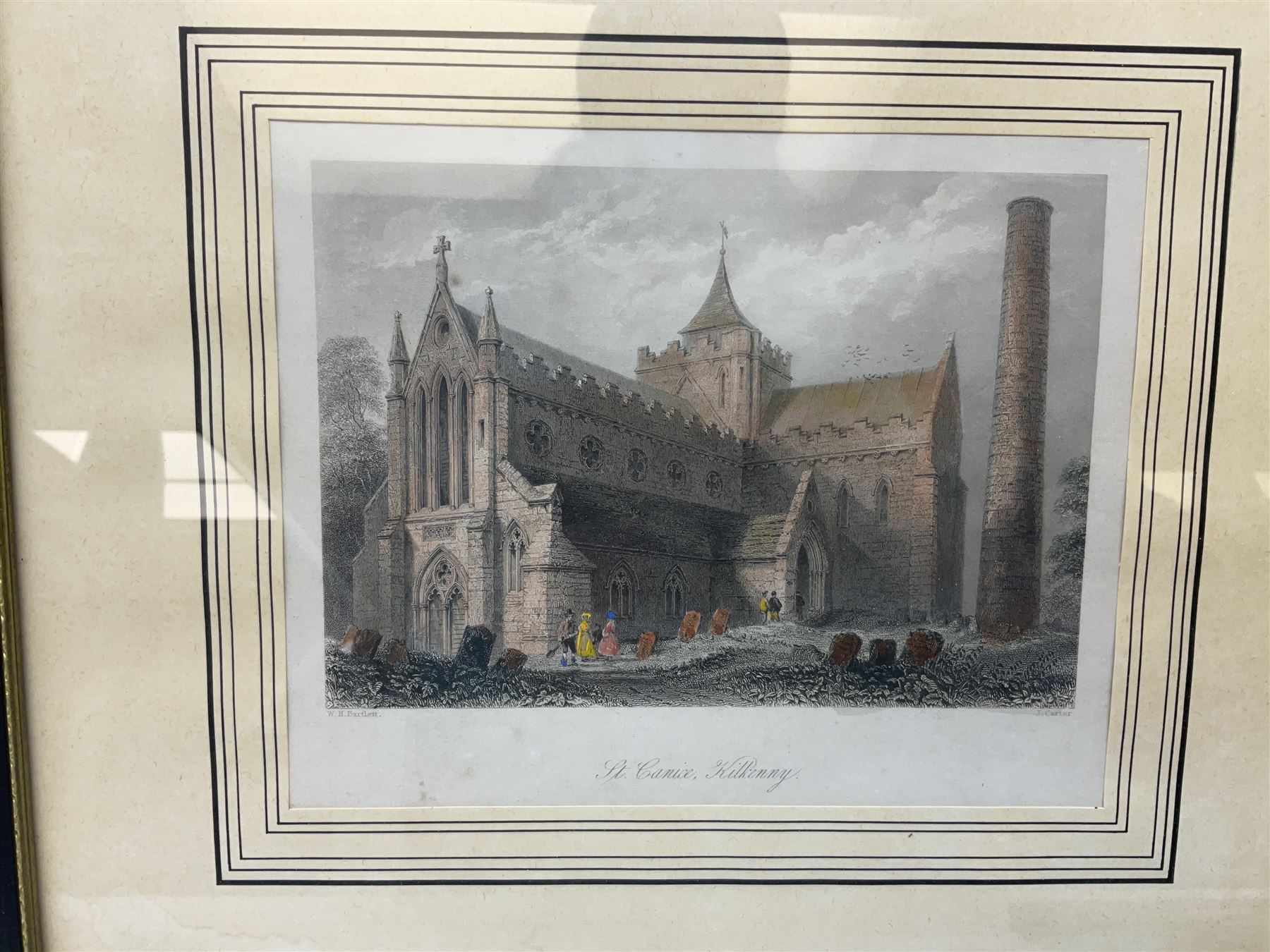 After William Henry Bartlett (British 1809-1854): 'St Canice Kilkenny' and 'Jerpoint Abbey' Ireland, pair engravings with hand colouring together with a print of the Bar Convent York max 21cm x 29cm (3)