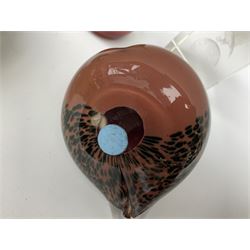 Collection of glass paperweights to include three Wedgwood examples modelled as birds, two Rosenthal faceted examples, a millefiori example, together with art glass examples to include Eirian swirled teardrop and another teardrop shaped paperweight by Caithness