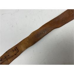 Saudi Arabian khanjar dagger with 29.5cm curving double edged  steel blade; white metal and copper mounted horn grip; in white metal mounted brass and leather scabbard incorporating embroidered leather wearing strap