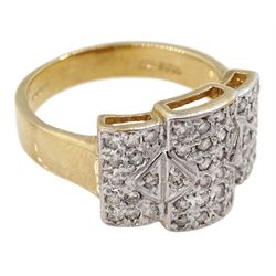 9ct gold pave set diamond chip panel ring, hallmarked, total diamond weight 0.50 carat 