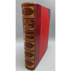  'Seven Pillars of Wisdom' a triumph, by T.E. Lawrence, pub for General Circulation 1935 by Jonathan Cape, b/w illust. half red morocco with gilt title on spine, 1vol  
