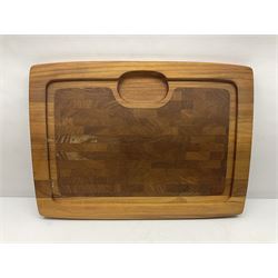 Danish collectables, to include teak tray by Nissen Denmark, ladybird pattern biscuit barrel by Laurids Lonborg and a Stelton stainless steel and wooden cruet set, together with a mid century floral tile trivet