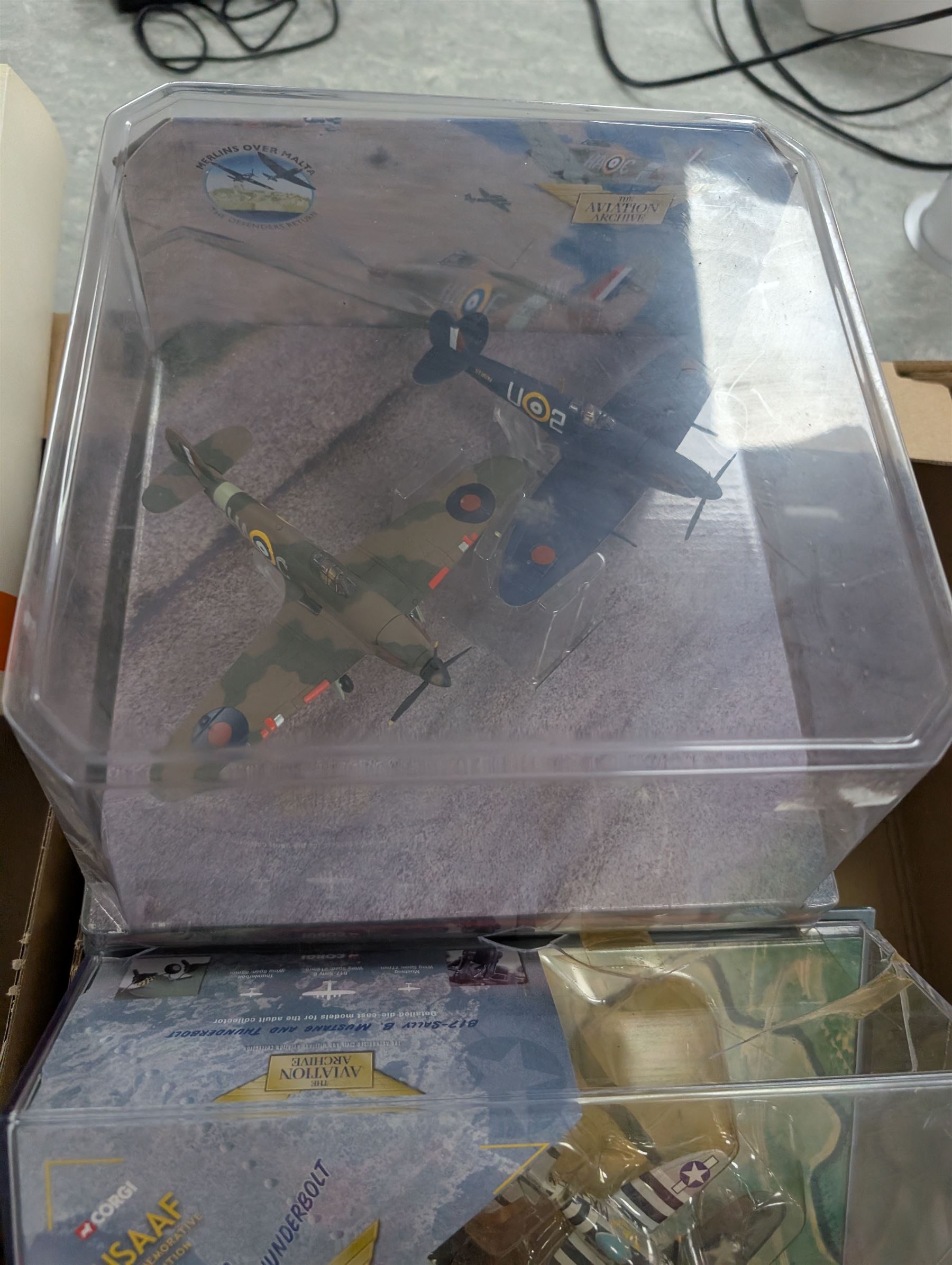 Collection of diecast model aeroplanes, including Corgi The Aviation Archive, Hobby Master Air Power Series and IXO Model examples together with three diecast cars, all boxed