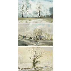 James Fletcher-Watson (British 1913-2004): 'Windrush Mill Gloucestershire' and 'First Sign of Spring', pair watercolours signed, inscribed verso 35cm x 52cm; Alastair S Paterson (British 20th century): Wintry Tree, watercolour signed 37cm x 54cm (3)
